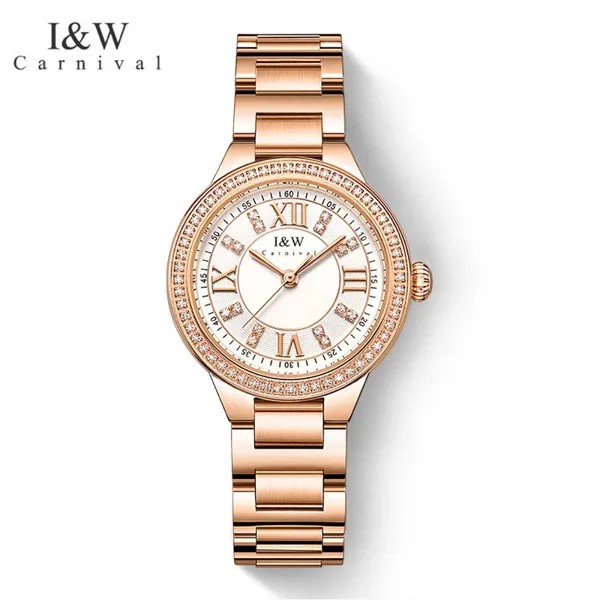 Женские часы 2022 I & W CARNIVAL Брендовые женские модные кварцевые часы, женские Роскошные наручные часы под платье, водонепроницаемые часы, женские часы