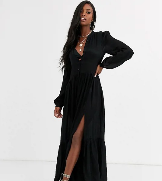 Черное ярусное платье-рубашка макси Missguided Tall-Черный цвет
