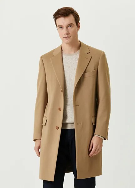 Бежевое шерстяное пальто Canali