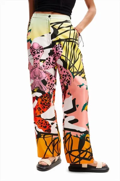 Прямые брюки с шелком Desigual, мультиколор