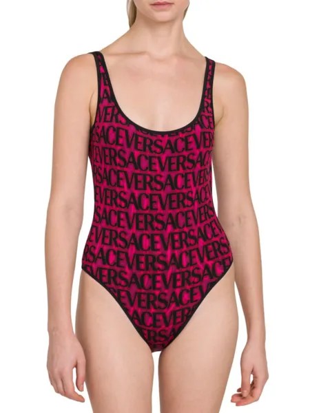 Сплошной купальник с логотипом Versace, цвет Black Pink