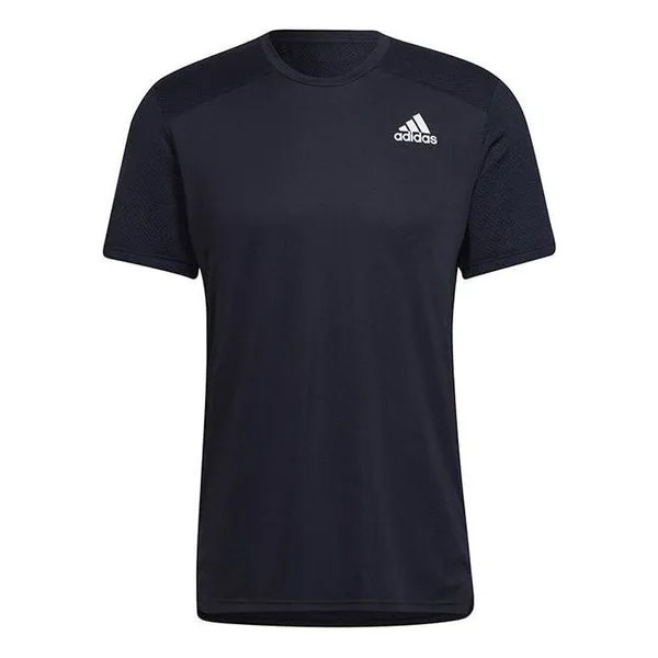 Футболка Men's adidas Solid Color Logo Round Neck Short Sleeve Ink Blue T-Shirt, мультиколор