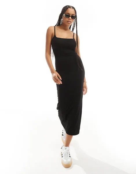 Черное платье макси с квадратным вырезом Miss Selfridge