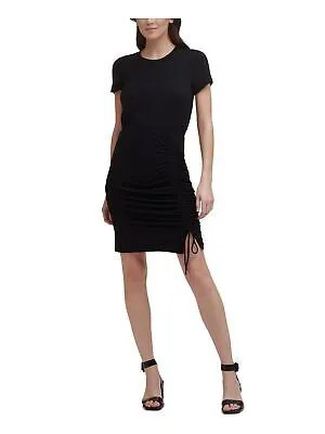 CALVIN KLEIN Womens Black Tie Pullover Styling Short Sleeve Short Sheath Dress 4