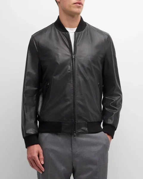 Мужской бомбер из перфорированной кожи Brioni, цвет Black