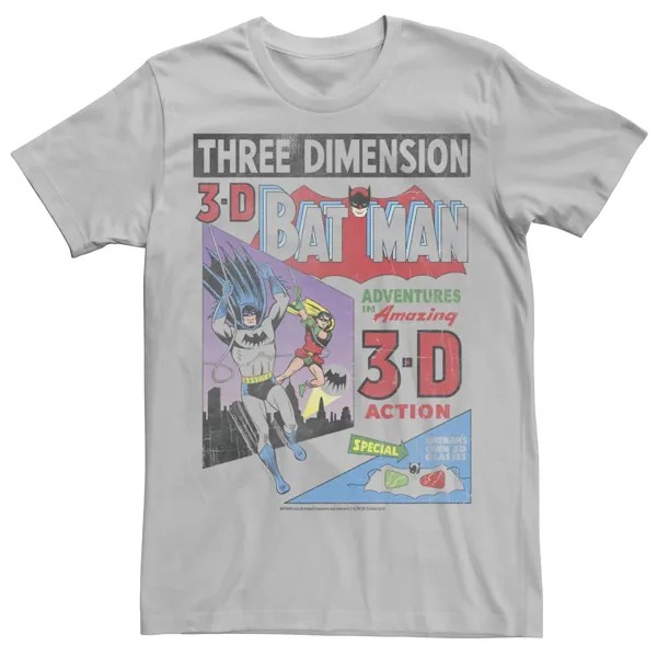 Мужская винтажная футболка с обложкой комиксов Batman Three DiMension DC Comics, серебристый