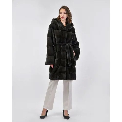 Пальто Manakas Frankfurt, норка, силуэт прямой, капюшон, пояс/ремень, размер 36, коричневый