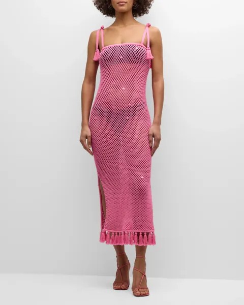 Платье миди открытой вязки Kerry с пайетками Cinq a Sept, цвет Neon Pink
