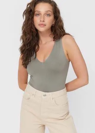 Stradivarius Боди Из Полиамида С V-Образным Вырезом Хаки M