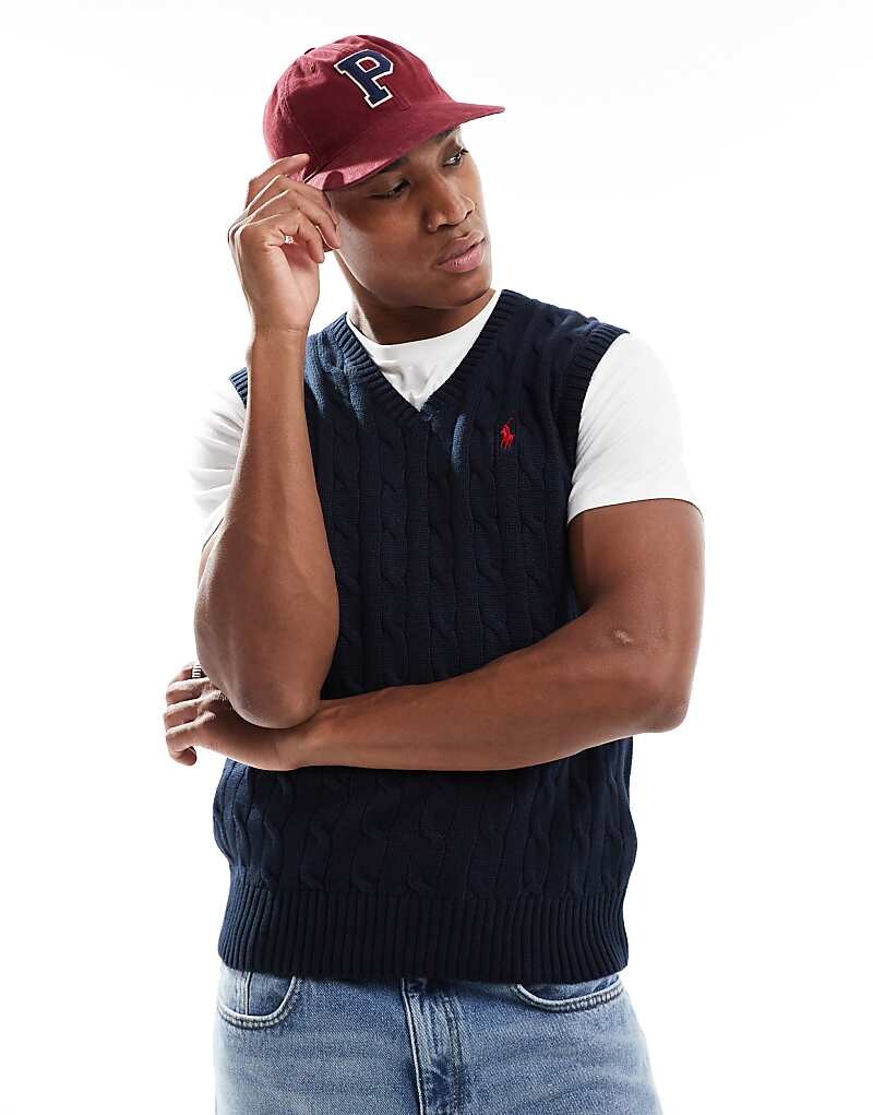 Polo Ralph Lauren – темно-синяя хлопковая футболка косой вязки с логотипом