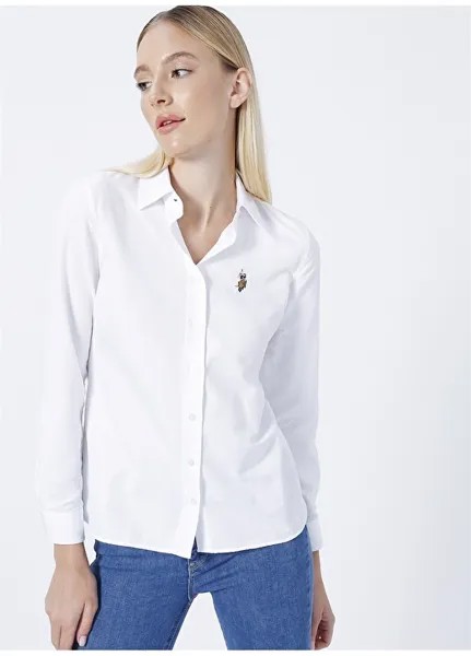 Простая белая женская рубашка с воротником U.S. Polo Assn.