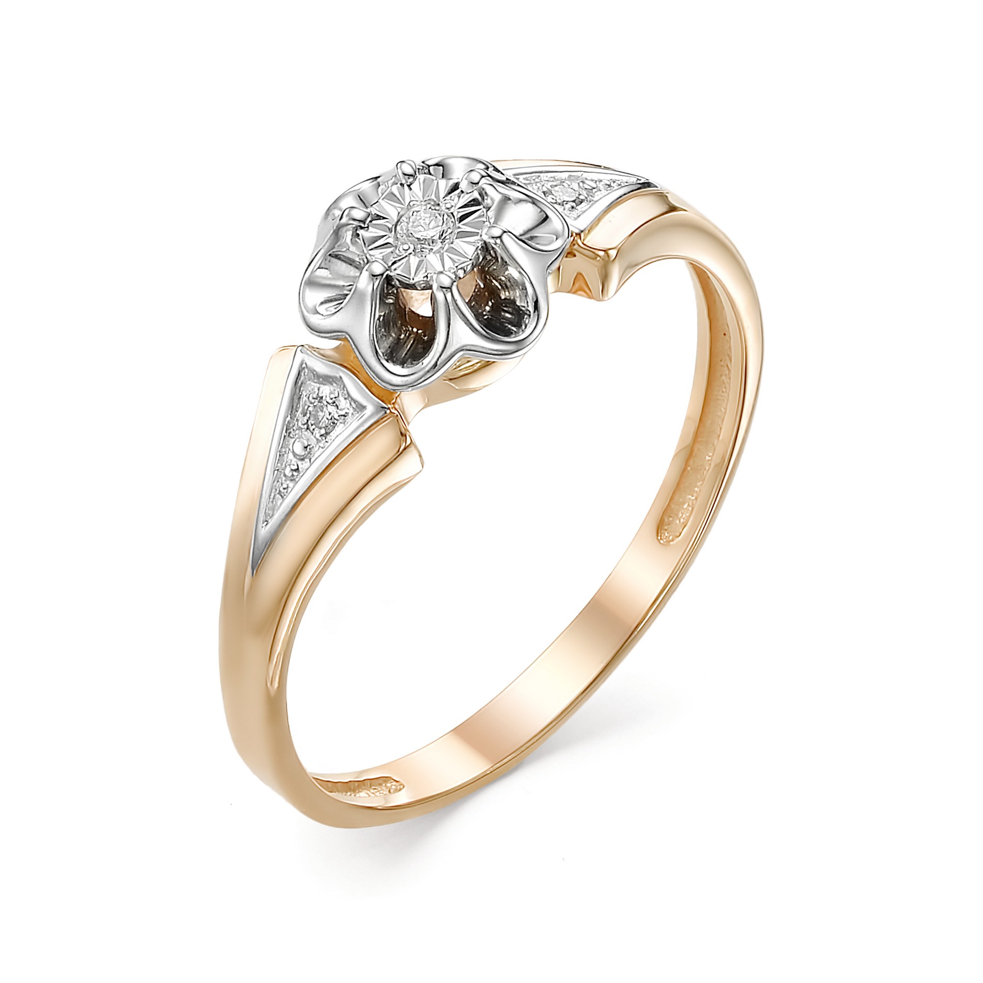 Кольцо женское АЛЬКОР 12560-100 из золота, бриллиант, р. 17