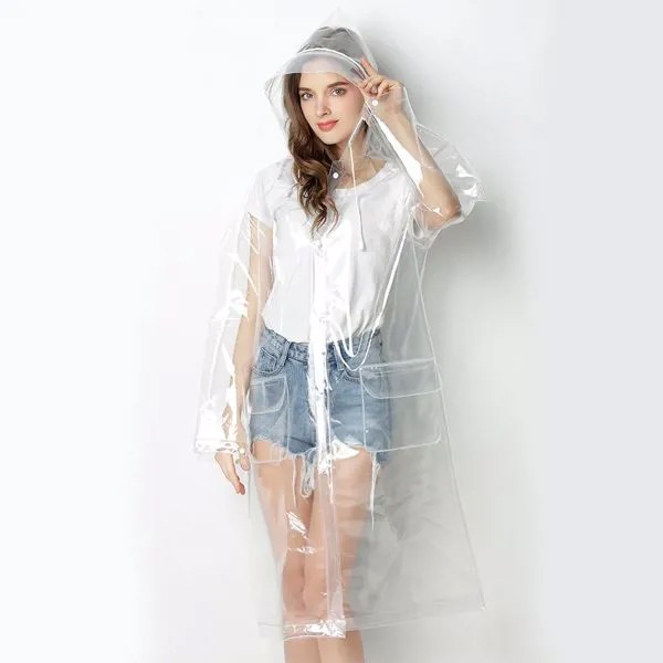 Непромокаемый прозрачный дождевик с капюшоном для мужчин и женщин, длинный модный прозрачный дождевик из ЭВА для мальчиков и девочек, 2021, 1 ш...