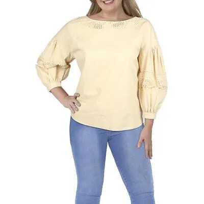 Lauren Ralph Lauren Женская рубашка с пышными рукавами лазерной резки Блузка Топ BHFO 3313