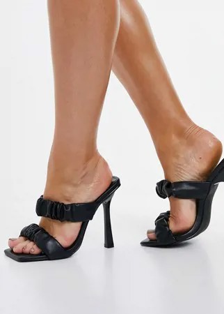 Черные мюли на каблуке с присборенной отделкой Simmi London Quinn-Черный цвет