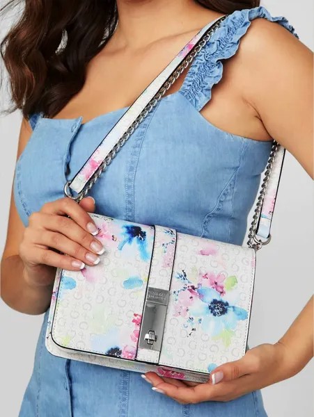 НОВИНКА, женская белая сумка-трансформер через плечо с цветочным принтом и логотипом GUESS, кошелек