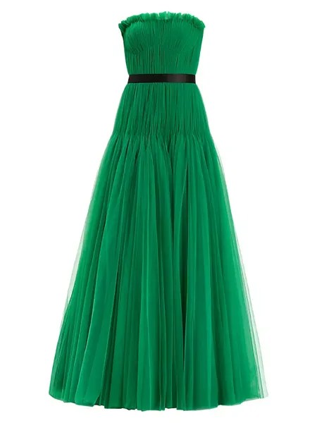 Плиссированное платье без бретелек из тюля Zac Posen, цвет emerald