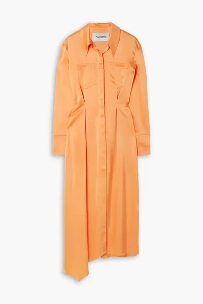 Платье-рубашка миди Mamo асимметричного кроя из атласа Nanushka, оранжевый