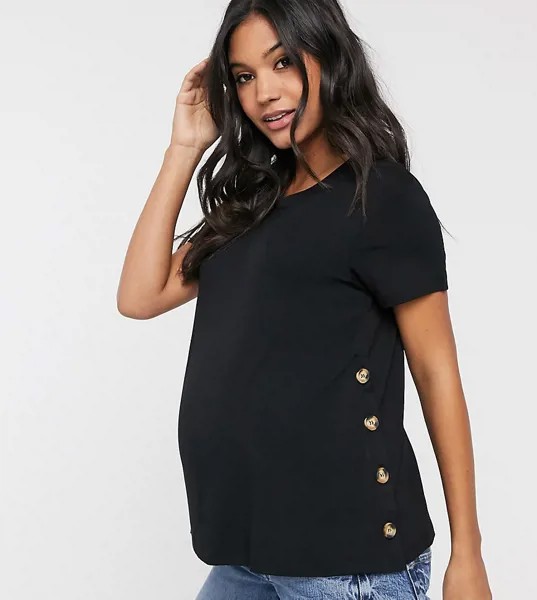 Черная футболка с пуговицами по бокам ASOS DESIGN Maternity nursing-Черный