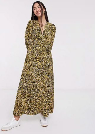 Платье макси с пестрым желтым принтом Selected Femme-Мульти