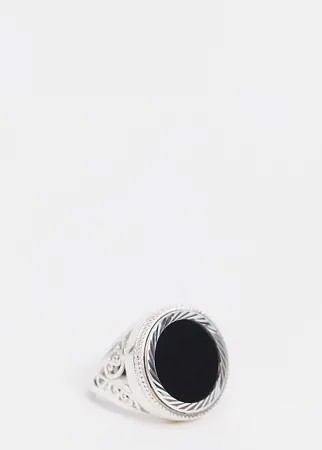 Кольцо из стерлингового серебра с совереном, ониксом и узором «завитки» Chained & Able-Серебристый