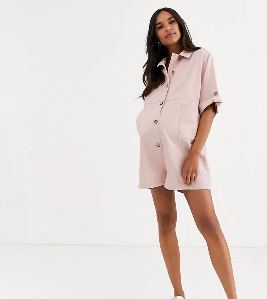 Светло-розовый ромпер в стиле casual на пуговицах с карманами ASOS DESIGN Maternity