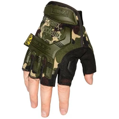 Тактические перчатки полпальца камуфляж woodland XL