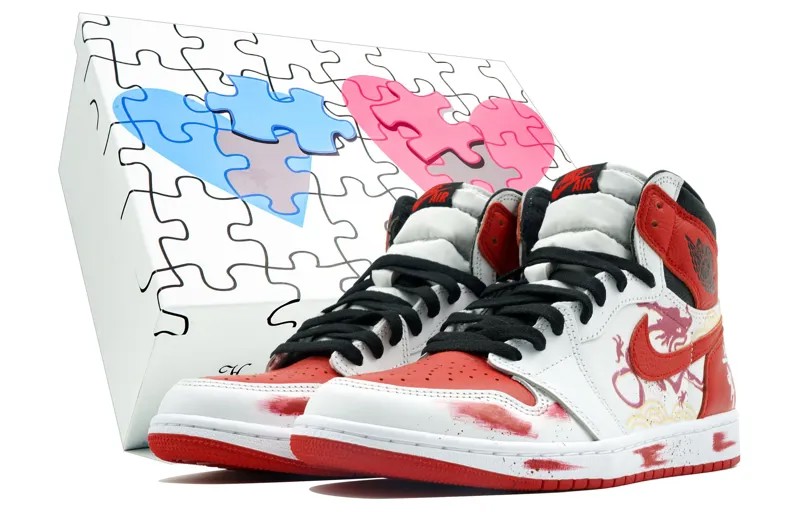 Кроссовки Air Jordan 1 Vintage Basketball Shoes Women's High-top White, красный