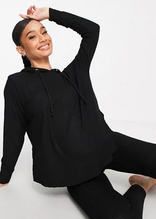 Ультрамягкий комплект черного цвета для дома в рубчик из oversized-худи с разрезами и леггинсов ASOS DESIGN Maternity-Черный цвет