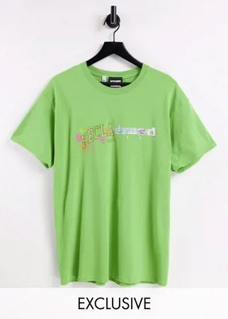 Ярко-зеленая oversized-футболка с «разрезанным» принтом логотипа спереди Reclaimed Vintage Inspired-Зеленый цвет