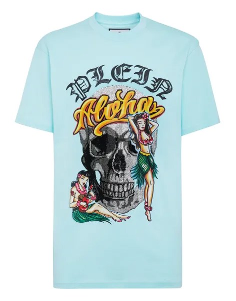 Футболка с круглым вырезом SS Гавайи Philipp Plein, цвет Light Blue