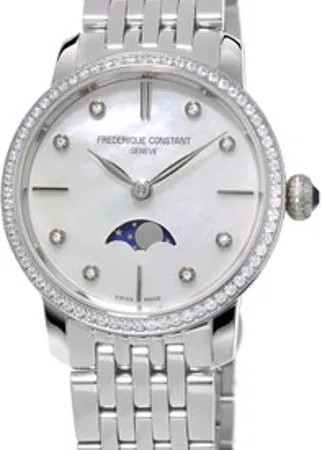 Швейцарские наручные  женские часы Frederique Constant FC-206MPWD1SD6B. Коллекция Slim Line Moonphase