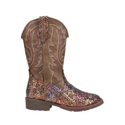 Roper Aztec Glitter Square Toe Cowboy Youth Girls Brown Casual Boots 09-018-122