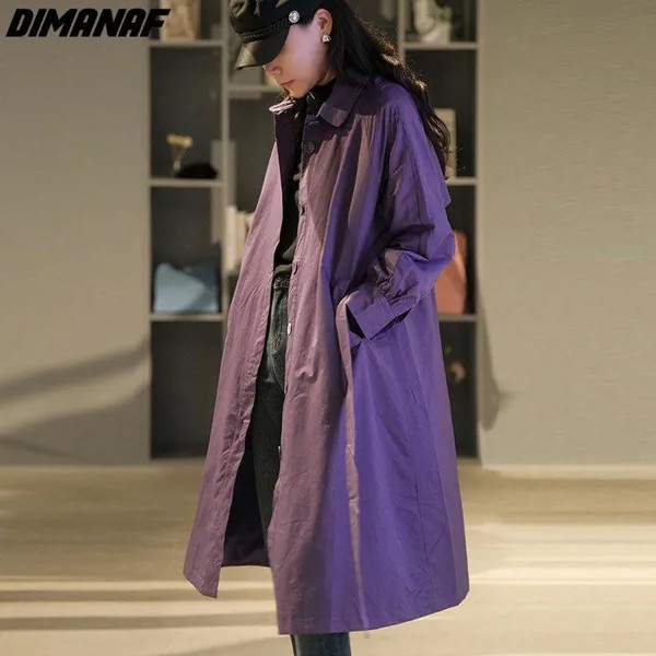DIMANAF 2022 Новый плюс размер Женщины Куртки Пальто Хлопок Фиолетовый Повседневный Оверсайз Свободный Длинный Осенний пояс Кардиган