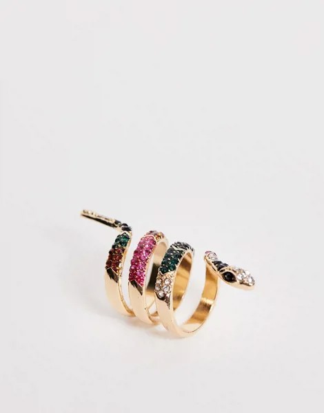 Золотистое кольцо с разноцветным дизайном в виде змеи ALDO - Asalin-Мульти