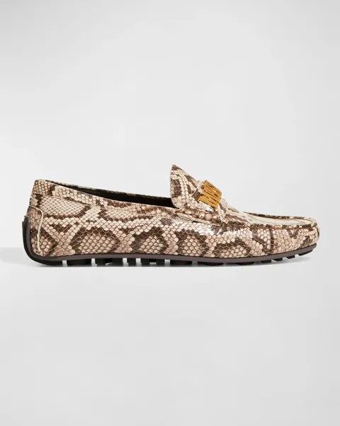 Мужские кожаные лоферы для вождения с тисненым логотипом Moschino, цвет Beige