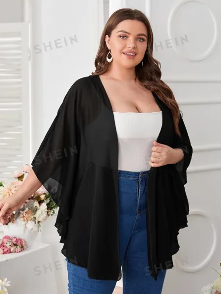 Swim Curve Халат-кимоно из прозрачной сетки, без рисунка, больших размеров Shein, черный