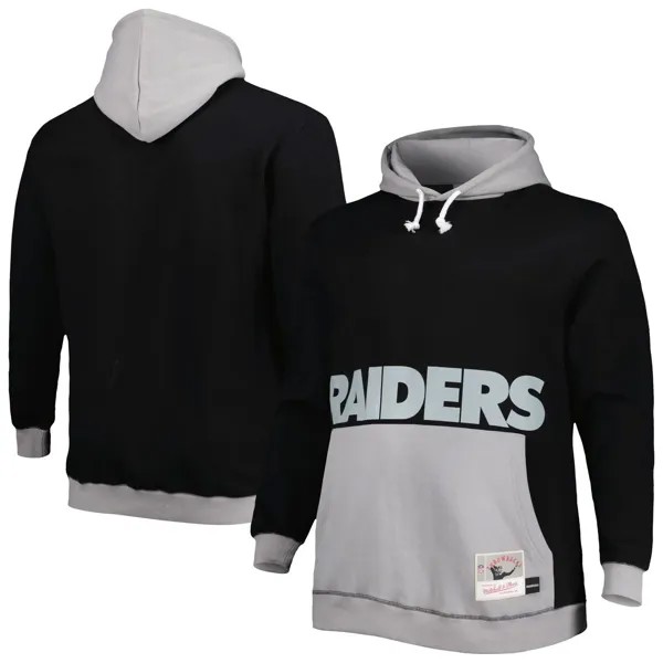Мужской пуловер с капюшоном Mitchell & Ness черного/серебристого цвета Las Vegas Raiders Big & Tall Big Face