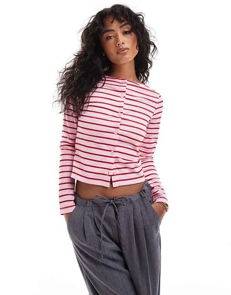 Красно-розовый полосатый кардиган ASOS DESIGN