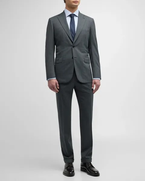 Мужской шерстяной костюм в полоску в тон Brioni, цвет Anthracite