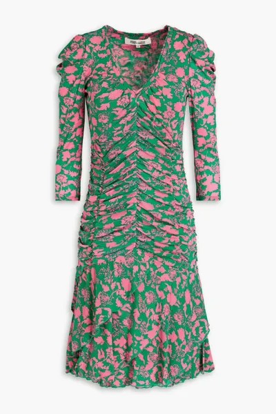 Платье мини Marcelle из эластичной сетки со сборками и принтом Diane Von Furstenberg, зеленый