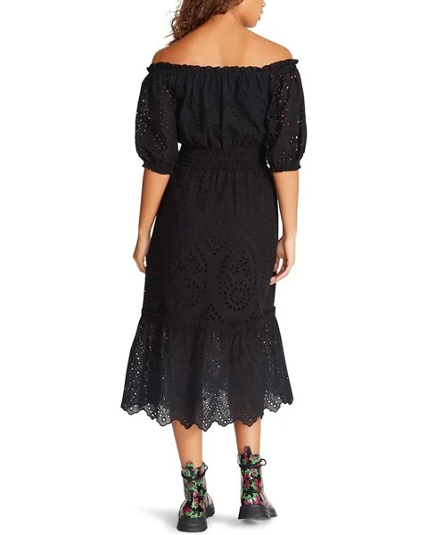 Платье Betsey Johnson On/Off Shoulder Cotton Eyelet Midi, черный