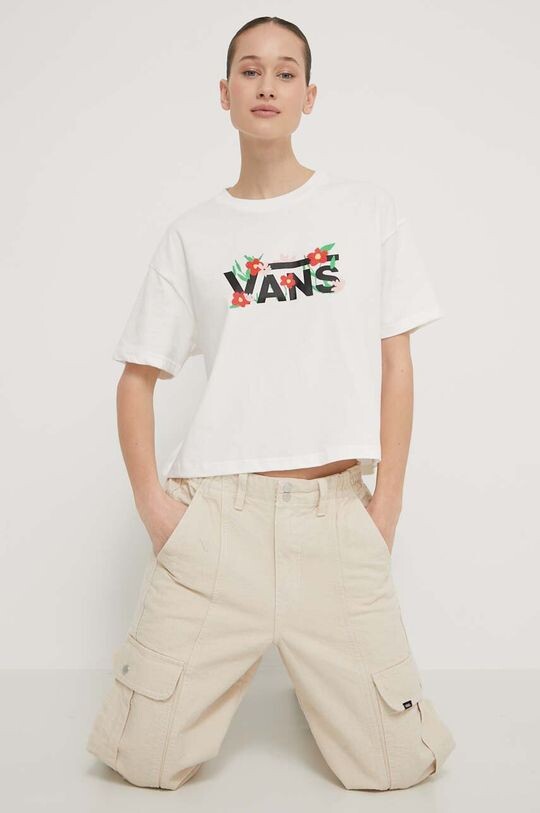 Хлопковая футболка Vans, бежевый