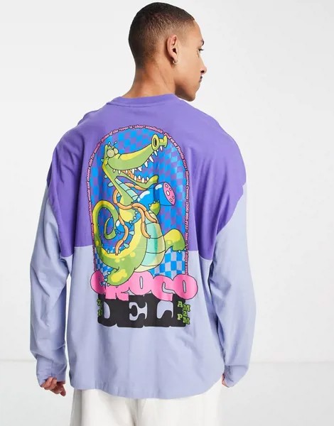 Oversized-лонгслив в стиле колор блок с принтом крокодила ASOS DESIGN-Разноцветный