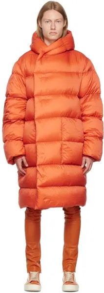 Оранжевое пуховое пальто с капюшоном Rick Owens