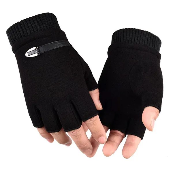 Зимние флисовые теплые перчатки мужчины перчатки с половиной пальца растягивающиеся рукавицы без пальцев для наружного велосипедного вождения перчатки