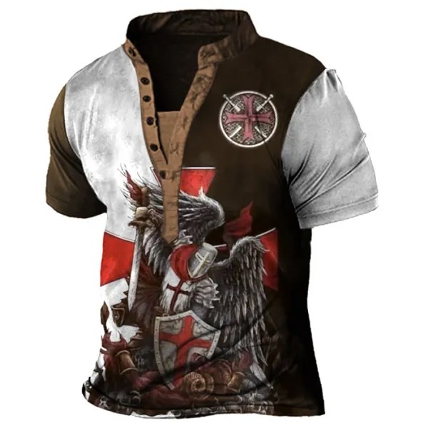 Мужская футболка с цветными блоками Vintage Templar Cross Henley