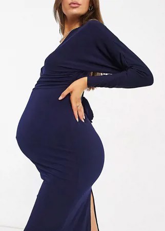 Темно-синее облегающее платье с длинными рукавами Queen Bee Maternity-Темно-синий