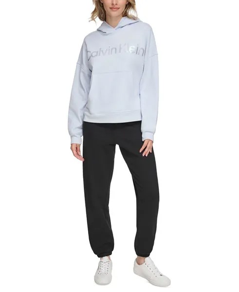 Женская худи с заниженными плечами и металлическим логотипом Calvin Klein, мультиколор