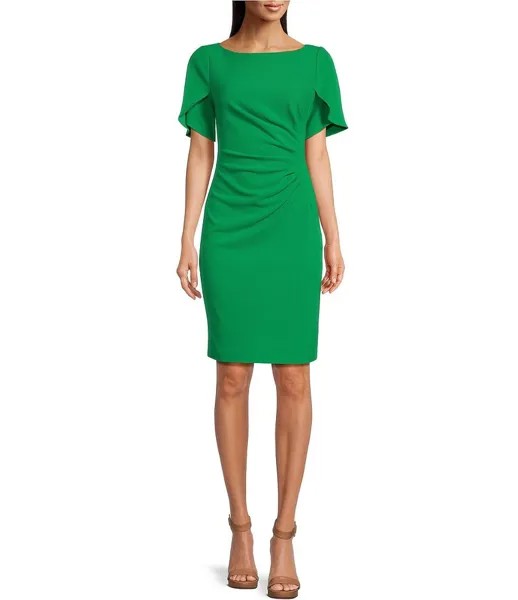 DKNY Эластичное платье-футляр с короткими рукавами-тюльпанами и лифом-лодочкой со сборками и лифом, зеленый